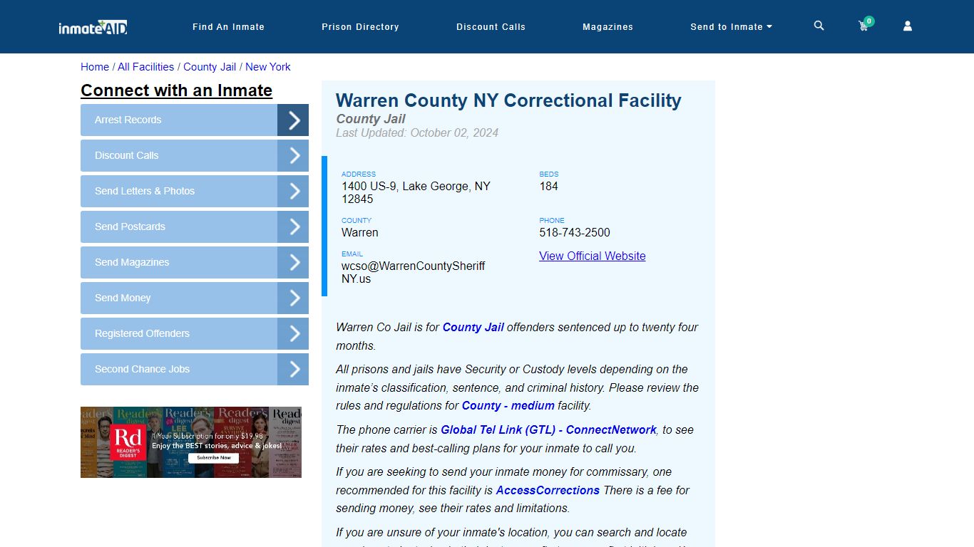 Warren County NY Correctional Facility - Inmate Locator